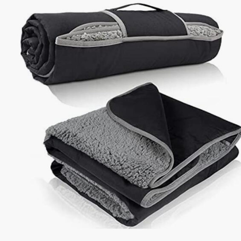 Black and Grey 3-Layer Waterproof Outdoor Blanket – Portable, All-Weather Picnic & Camping Mat with Storage Pocket