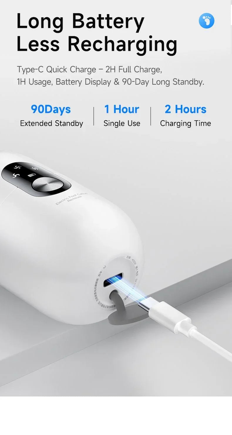 White 2-in-1 Electric Foot Care Device – Cordless Callus Remover & Skin Polisher with Dual Heads