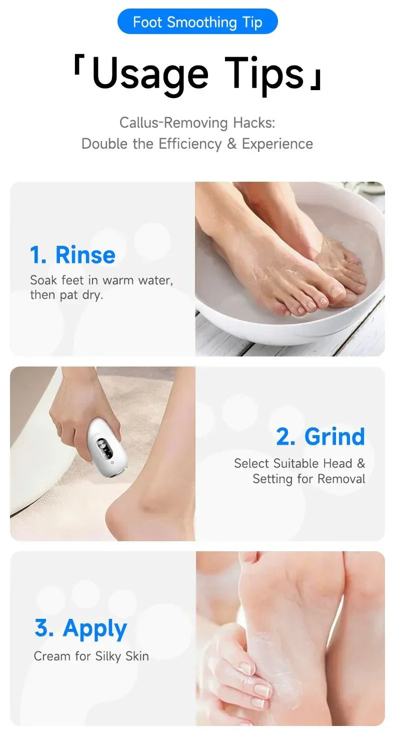 White 2-in-1 Electric Foot Care Device – Cordless Callus Remover & Skin Polisher with Dual Heads