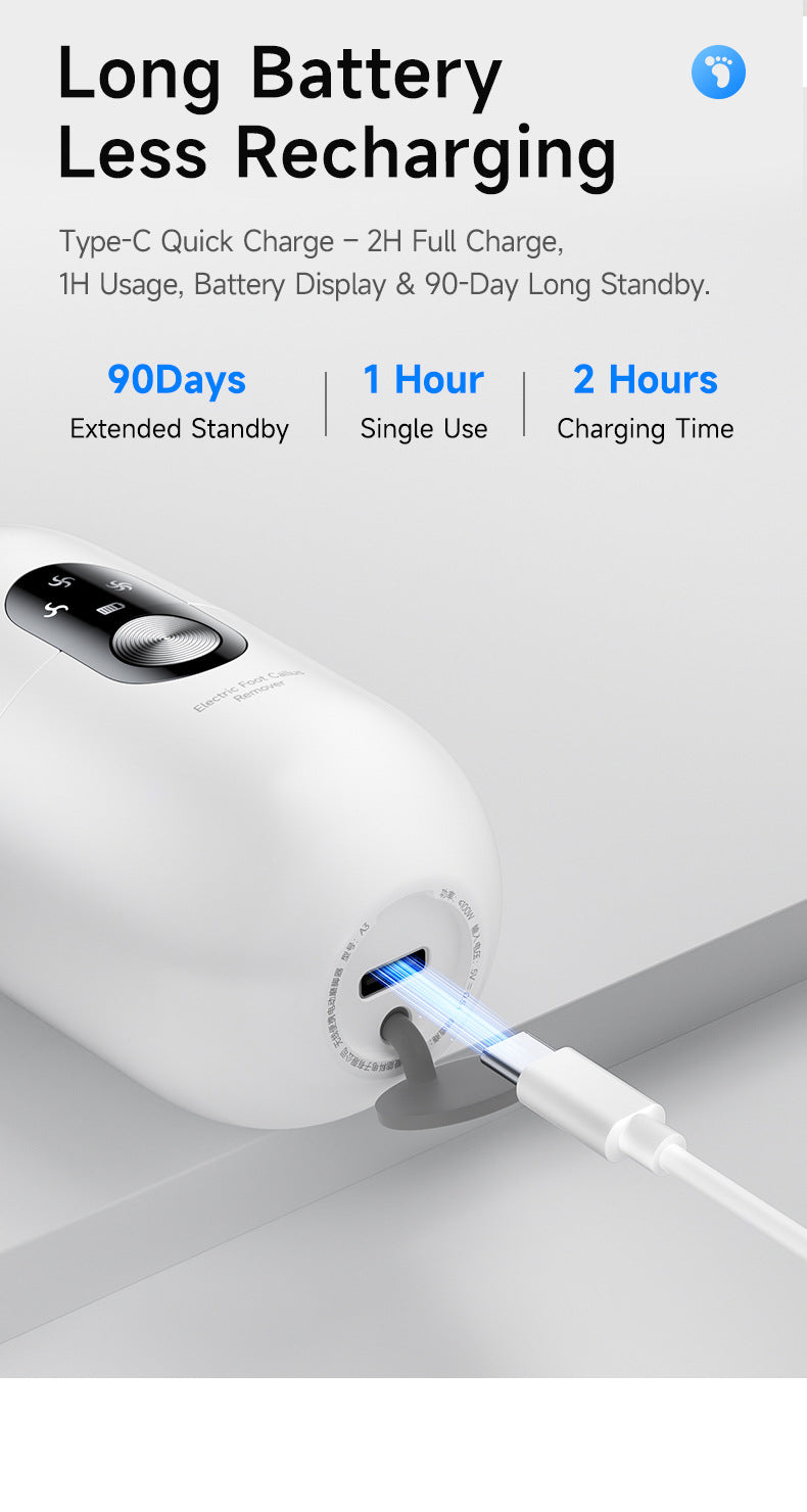 White 2-in-1 Electric Foot Care Device – Cordless Callus Remover & Skin Polisher with Dual Heads