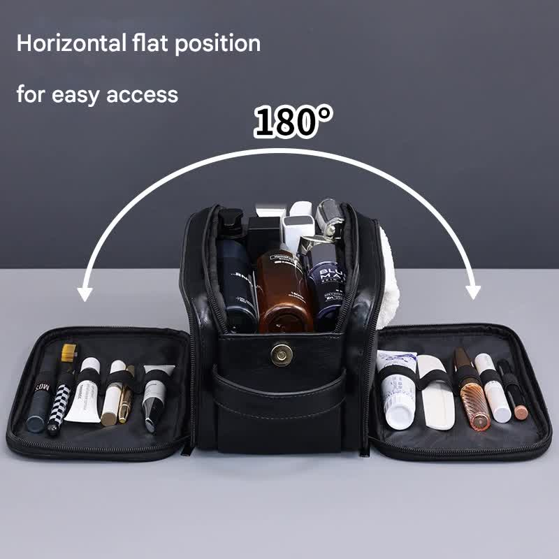 Large Capacity PU Leather Toiletry Bag - Multi-Compartment Dopp Kit & Cosmetic Organizer(Brown)