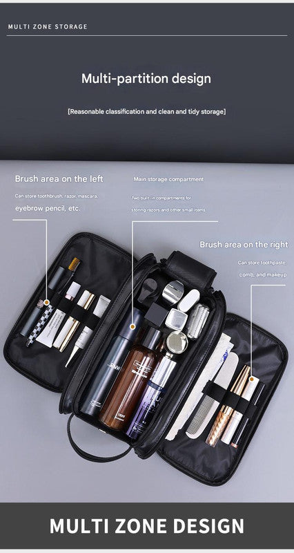 Large Capacity PU Leather Toiletry Bag - Multi-Compartment Dopp Kit & Cosmetic Organizer(Tan)