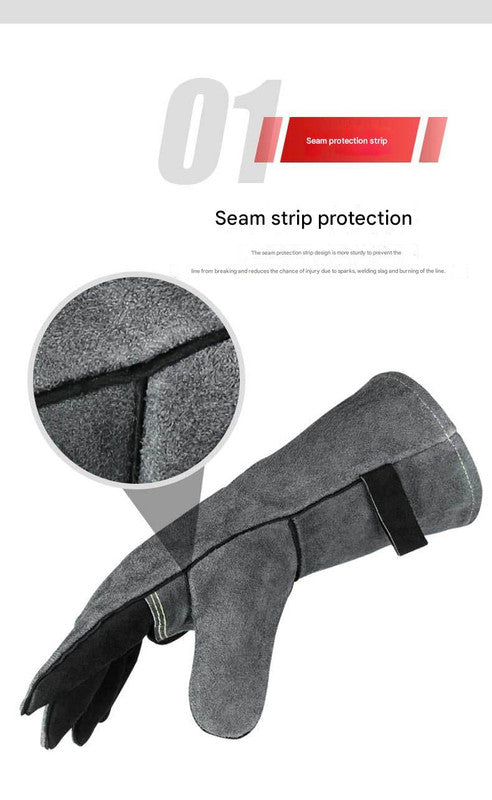 Heavy-Duty Leather Heat Resistant Gloves - 500°C BBQ, Welding & Oven Mitts with Long Cuffs(Grey With bottle opener)