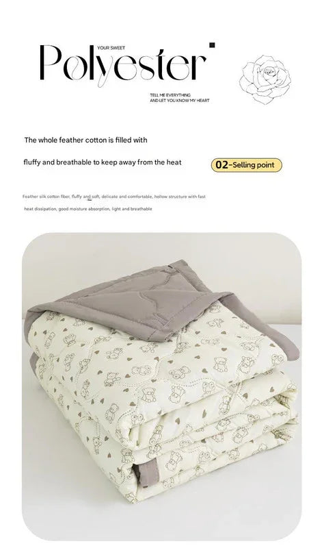 Lightweight Reversible Summer Quilt - Soft, Breathable & Machine Washable Comforter(150x200cm Blue Heart)