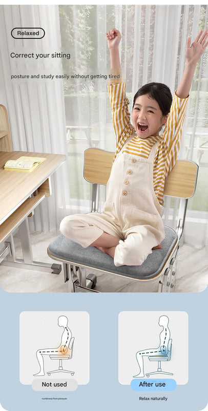 Memory Foam Student Seat Cushion - Pressure Relief, Non-Slip with Adjustable Straps for Healthy Posture(Rocket Blue 36x34cm)