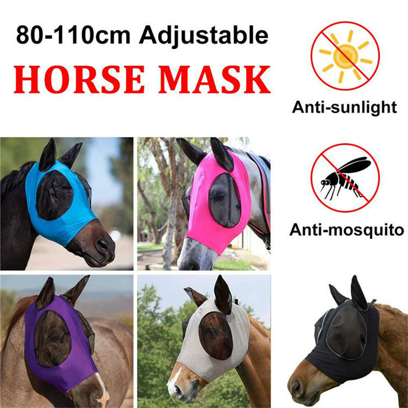 Purple 2-PCS Breathable Horse Fly Mask Set - Equestrian Fly Veils with Ears for Insect Control and Comfort