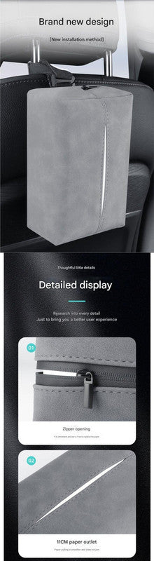 Black 2-Pack  Luxury Faux Suede Car Tissue Box - Visor Clip & Strap for Armrest or Seat Back