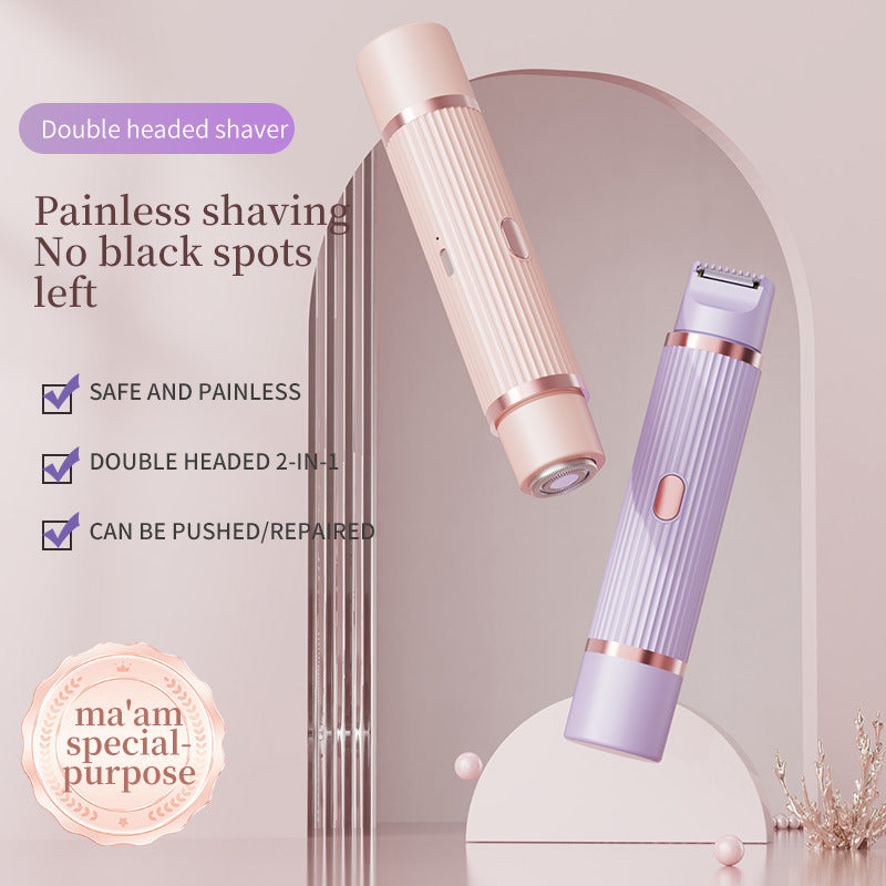 Purple Rechargeable 2-in-1 Electric Shaver for Women - Dual-Head Bikini Trimmer & Body Hair Remover