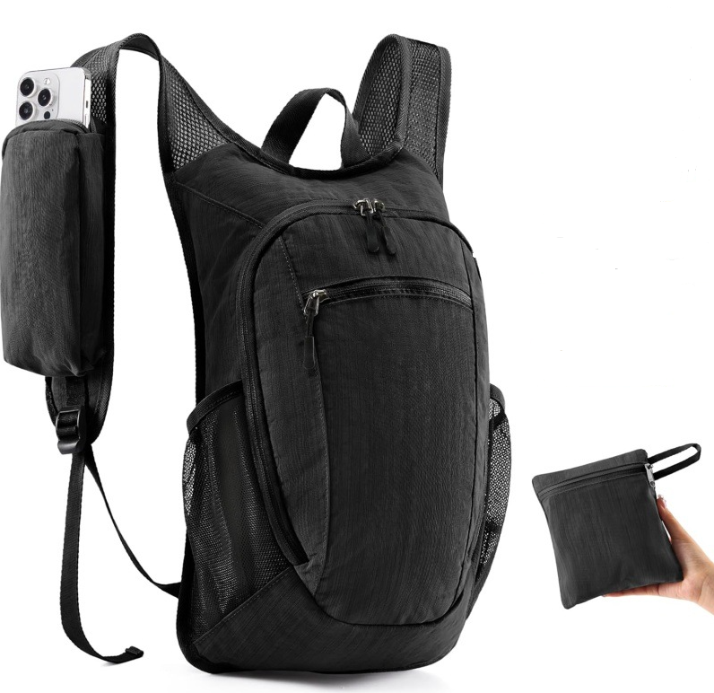 Black Ultra-Lightweight Packable Backpack (10L) - Foldable Daypack for Travel, Hiking & Sports