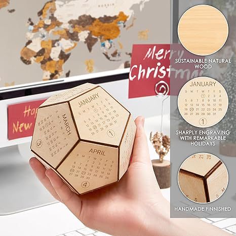 Unique Geometric Wooden Perpetual Desk Calendar - Manual DIY Block Calendar for Home & Office