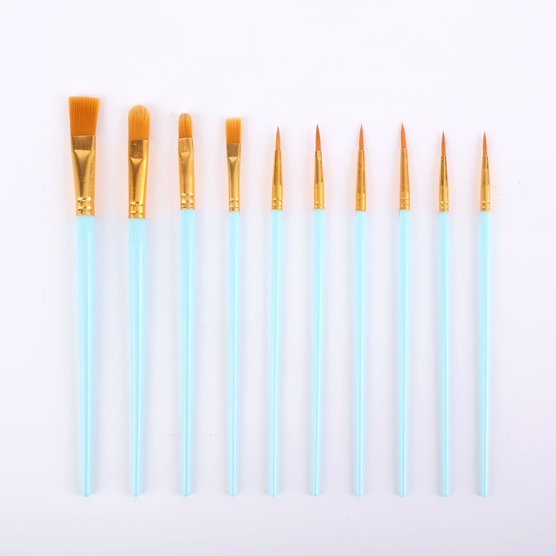 Blue Versatile 10-Piece Artist Paint Brush Set (10 Sets Included) - for Acrylic, Oil, Watercolor & Gouache Painting