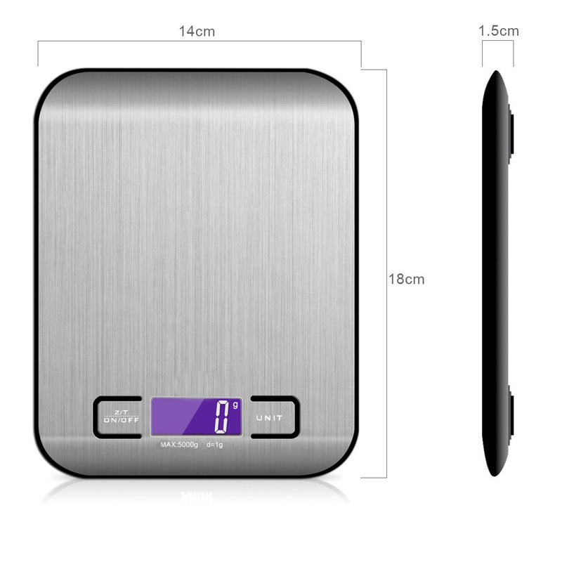 Silver Ultra-Slim Rechargeable Digital Kitchen Scale - Stainless Steel Food & Baking Scale with LCD Display (5kg/1g)