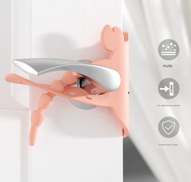 Pink (6-Pack) Cute Crab Door Slam Stopper Set- Silicone Anti-Pinch & Quiet Latch Guard