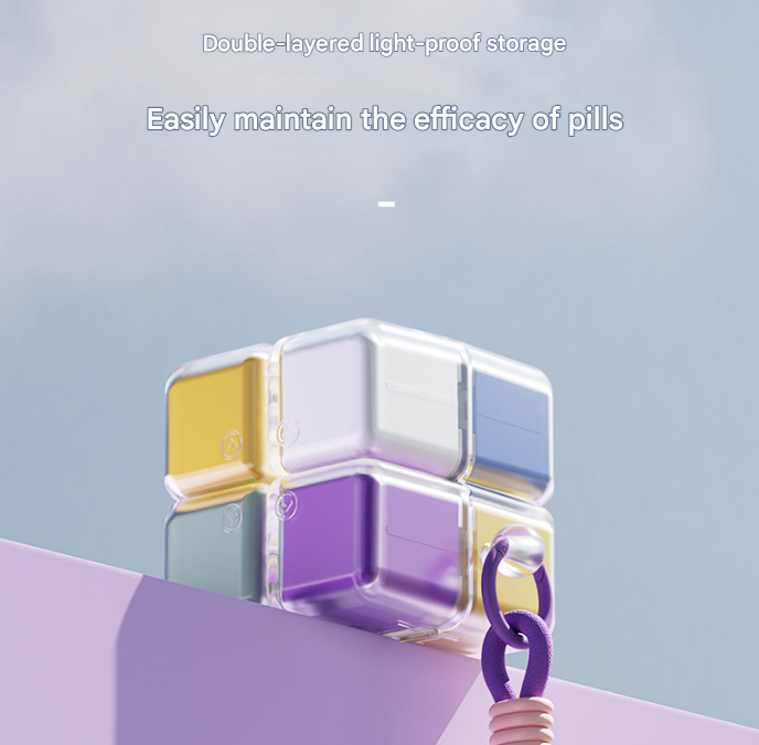 Green 8-Grid Magic Cube Pill Box with Lanyard - Portable Weekly Sealed Tablet Organizer & Dispenser