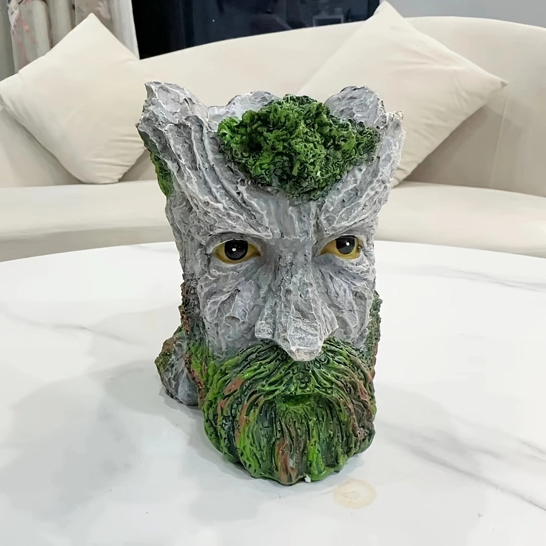 Bearded Old Man Resin Tree Stump Old Man Head Planter - Home & Garden Decor, Outdoor Pot Ornament