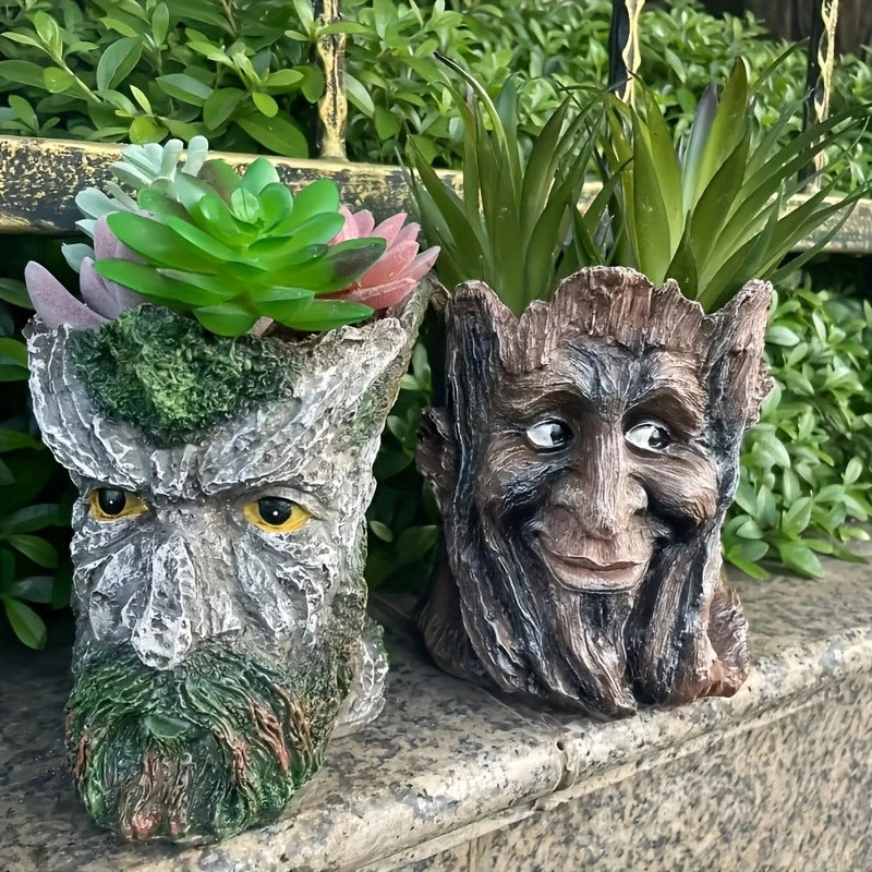 Bearded Old Man Resin Tree Stump Old Man Head Planter - Home & Garden Decor, Outdoor Pot Ornament