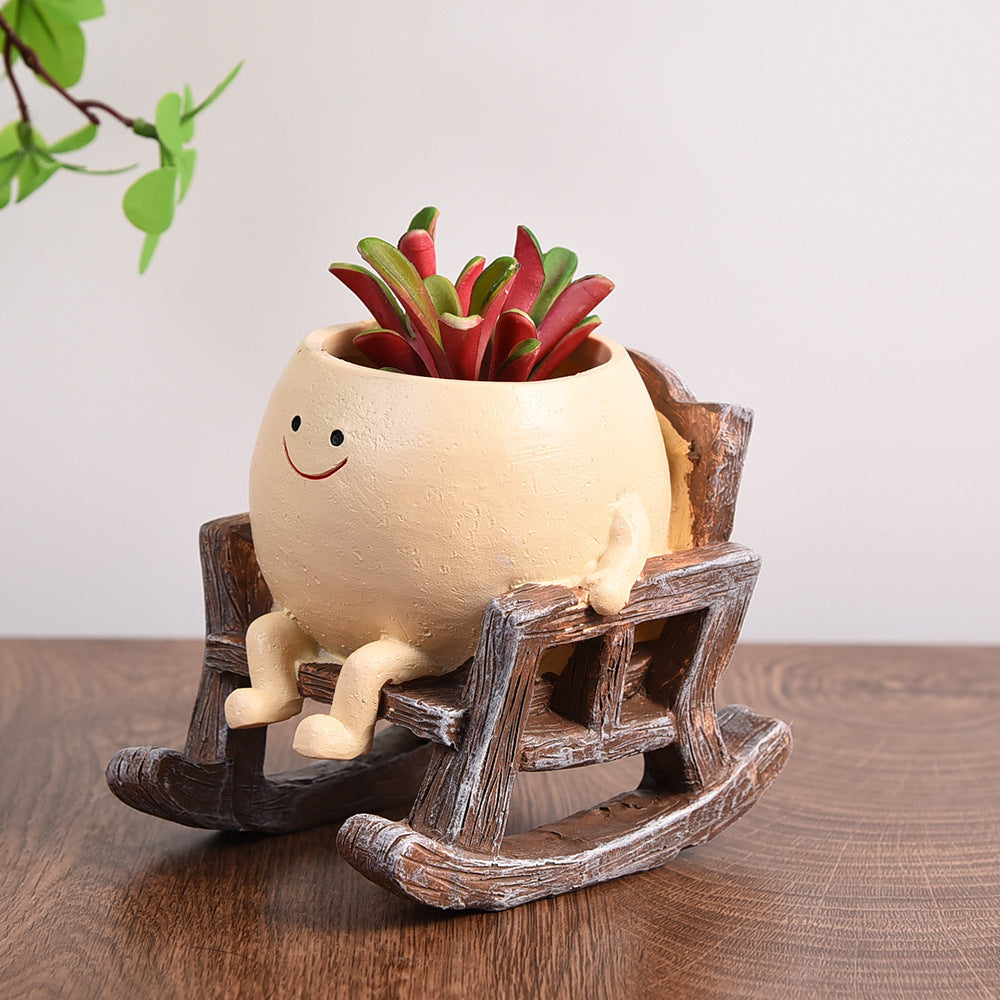 Cute Swing Planter - Hanging Succulent Pot, Craft Ornament for Outdoor Garden & Courtyard Plants