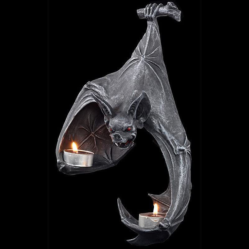 Gothic Bat Wall Tealight Holder - Resin Decor for Spooky Ambiance (16.5x12x22 cm)