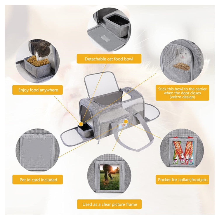 Grey Large Cat & Small Dog Carrier - Soft-Sided, Foldable & Breathable Pet Travel Bag (43x30x28 cm)