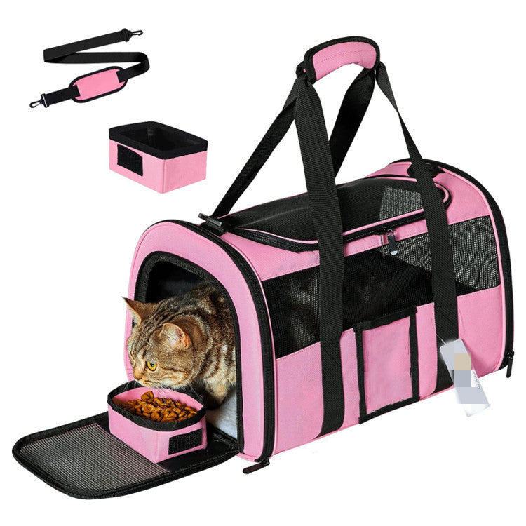 Pink Large Cat & Small Dog Carrier - Soft-Sided, Foldable & Breathable Pet Travel Bag (43x30x28 cm)