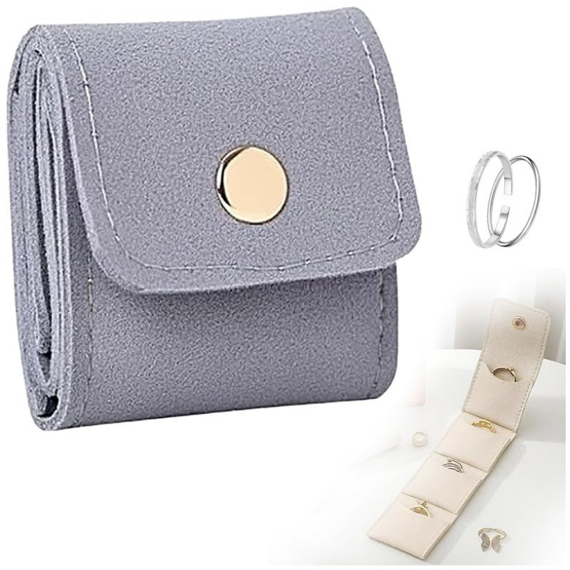 Grey Portable Mini Jewelry Pouch Soft Velvet Travel Organizer for Rings and Earrings Compact Snap Button Storage Bag Ideal for Daily Use