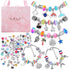 93 Piece DIY Charm Bracelet and Necklace Making Kit for Girls Creative Jewelry Craft Set with Rainbow Beads and Silver Pendants Ideal Kids Gift