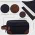 Grey Men's Vintage Canvas Toiletry Bag PU Leather Accent Travel Wash Pouch Large Capacity Shaving Kit Organiser
