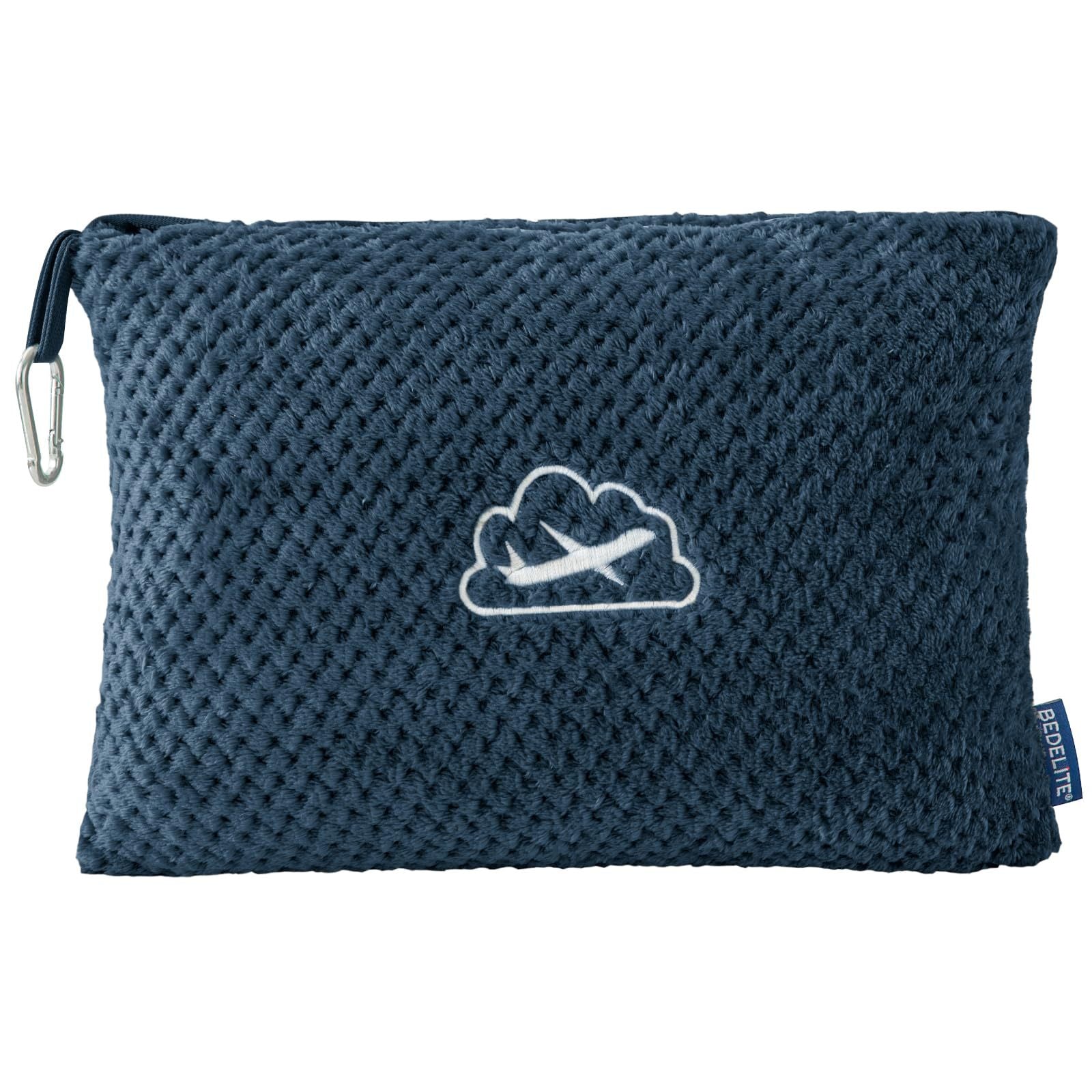 Navy Blue 2-in-1 Premium Travel Blanket and Pillow Soft Fleece Airplane Throw 165cm x 100cm Foldable Cushion with Luggage Clip Ideal for Flights and Road Trips
