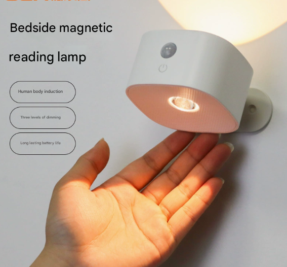 White Rechargeable Motion Sensor Wall Light Dual Light Source Magnetic LED Night Lamp with 3 Brightness Levels and Type-C Charging for Hallway and Bedroom