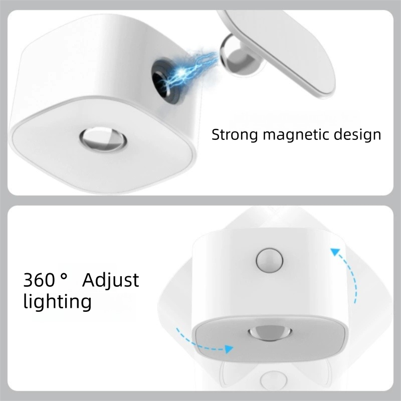 White Rechargeable Motion Sensor Wall Light Dual Light Source Magnetic LED Night Lamp with 3 Brightness Levels and Type-C Charging for Hallway and Bedroom