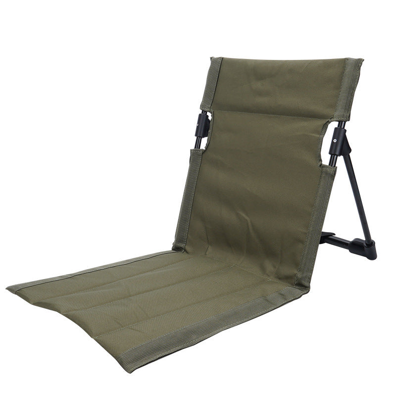 Army Green Portable Outdoor Ground Chair with Back Support Folding Beach Mat Seat Lightweight Aluminium Frame for Camping Festivals and Picnics