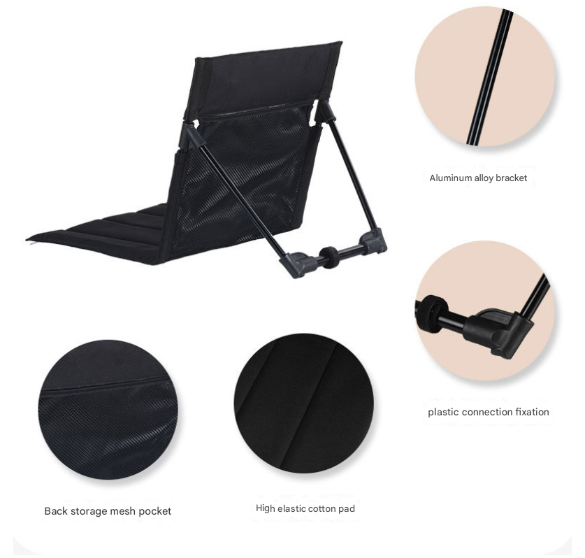 Brown Portable Outdoor Ground Chair with Back Support Folding Beach Mat Seat Lightweight Aluminium Frame for Camping Festivals and Picnics