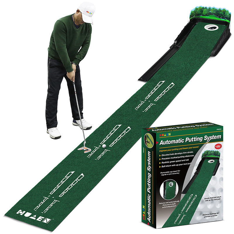 Indoor Golf Putting Mat with Automatic Ball Return System 2.6m Practice Green with Alignment Guides for Home and Office Training