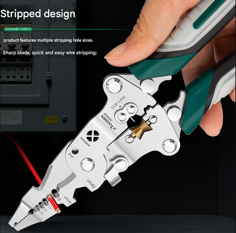 Multi-Function Wire Stripper and Crimper Pliers 210mm All-in-One Electrical Tool for Cutting Stripping and Winding - Ideal for Professional and DIY Use