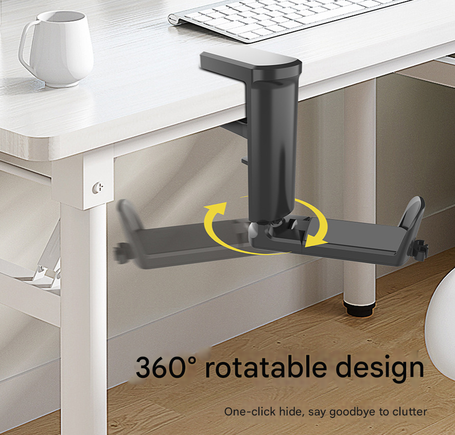 Black Under Desk Headphone Hanger Clamp 360 Degree Rotating - Adjustable Headset Holder Hook with Cable Organiser for Home Office & Gaming Setup (Fits 1-5.5cm Desks)