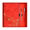 Red A5 Premium Notebook Gift Set with Pen - Red PU Leather Journal with Gold Oriental Art - 200 Pages Business Diary & Corporate Gift Box (Lotus & Crane Design)
