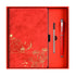 Red A5 Premium Notebook Gift Set with Pen - Red PU Leather Journal with Gold Oriental Art - 200 Pages Business Diary & Corporate Gift Box (Lotus & Crane Design)