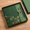 Green A5 Premium Notebook Gift Set with Pen - Red PU Leather Journal with Gold Oriental Art - 200 Pages Business Diary & Corporate Gift Box (Lotus & Crane Design)