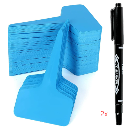 Blue 200 Pack Waterproof Plant Labels T-Type Garden Tags with 2 Marking Pens for Succulents Flowers Seedlings and Aussie Home Gardening Identification