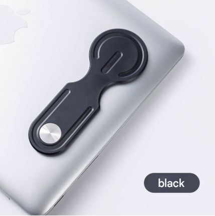 Black Magnetic Laptop Phone Holder Side Mount Expansion Bracket Slim 6mm Foldable Stand with Metal Ring for Dual Screen Work Office Setup