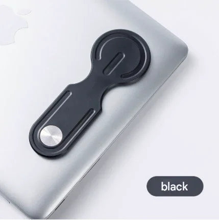 Black Magnetic Laptop Phone Holder Side Mount Expansion Bracket Slim 6mm Foldable Stand with Metal Ring for Dual Screen Work Office Setup