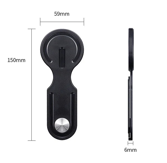 Black Magnetic Laptop Phone Holder Side Mount Expansion Bracket Slim 6mm Foldable Stand with Metal Ring for Dual Screen Work Office Setup