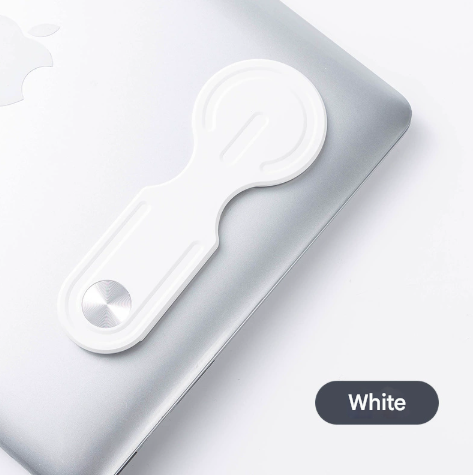 White Magnetic Laptop Phone Holder Side Mount Expansion Bracket Slim 6mm Foldable Stand with Metal Ring for Dual Screen Work Office Setup