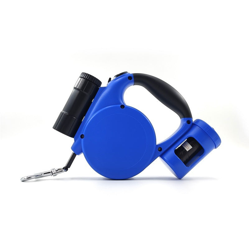 Dark Blue 3-in-1 Retractable Dog Leash with LED Flashlight and Waste Bag Dispenser 5m Nylon Lead for Dogs up to 20kg Essential Pet Walking Gear