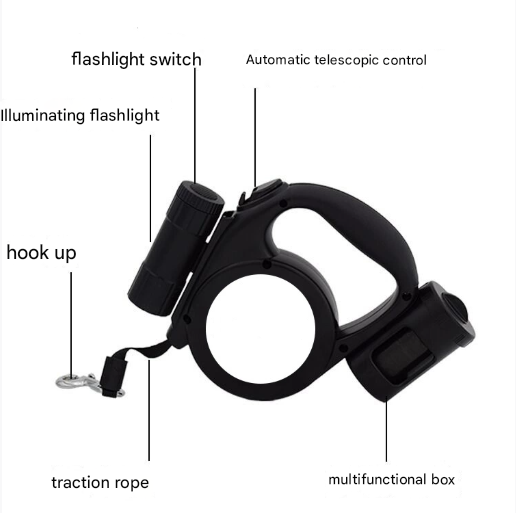 Blue 3-in-1 Retractable Dog Leash with LED Flashlight and Waste Bag Dispenser 5m Nylon Lead for Dogs up to 20kg Essential Pet Walking Gear