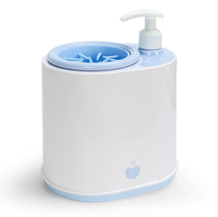 Blue Electric Pet Paw Cleaner Automatic Dog Foot Washer Cup with Built-in Soap Dispenser Soft Silicone Massage Bristles for Small Dogs & Cats