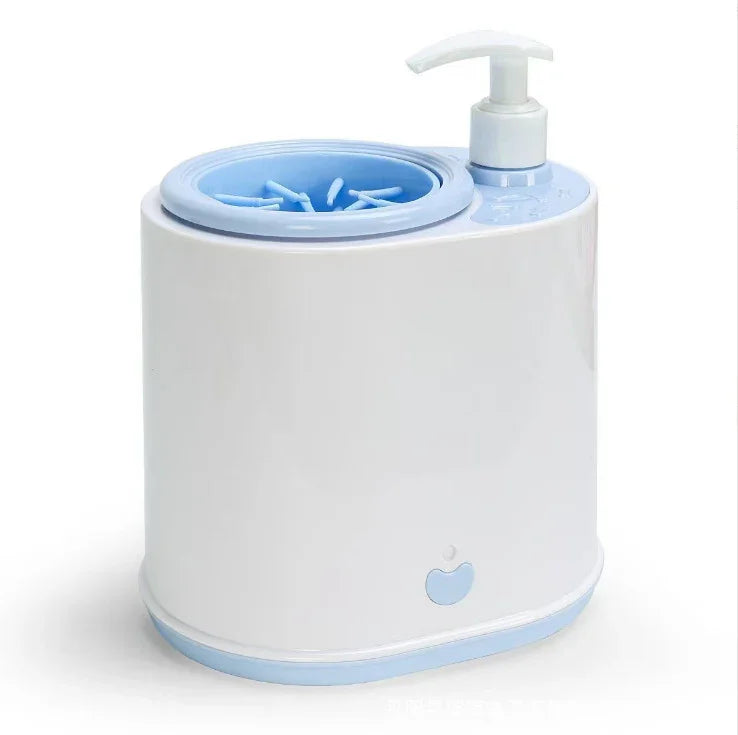 Blue Electric Pet Paw Cleaner Automatic Dog Foot Washer Cup with Built-in Soap Dispenser Soft Silicone Massage Bristles for Small Dogs & Cats
