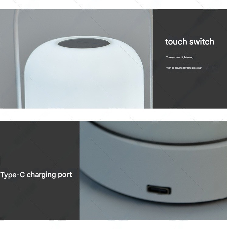 Black Portable LED Table Lamp Rechargeable Touch Dimmable Lantern 3 Colour Modes Night Light for Bedroom Camping Outdoor Dining 20cm