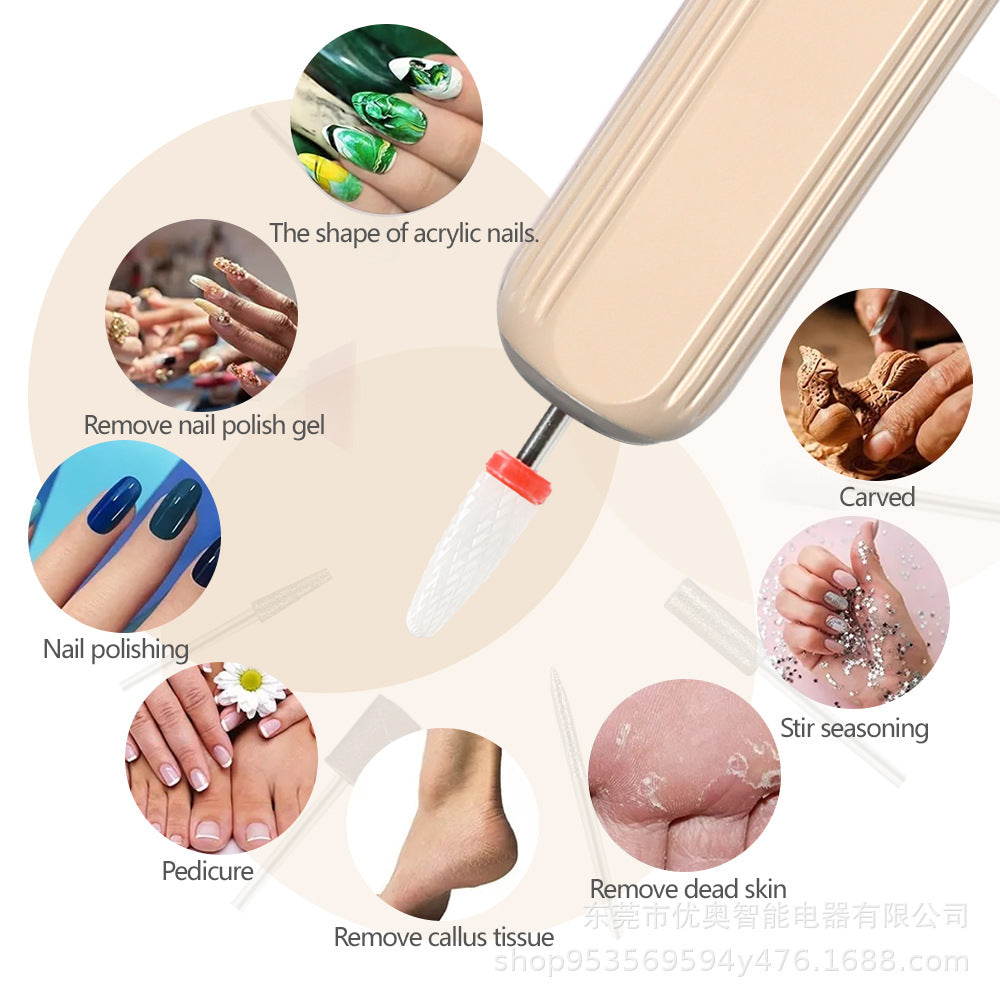 Khaki Pro Portable Electric Nail Drill Kit With 10 Bits - Fast, Quiet, Rechargeable