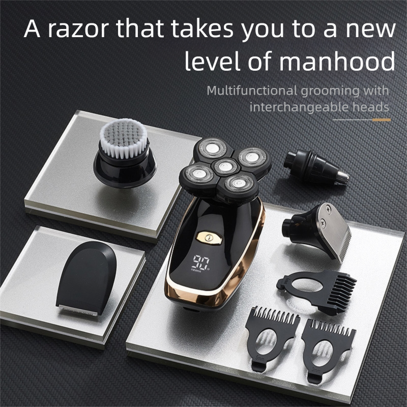 Black 5-Head Rotary Shaver - Waterproof & wireless